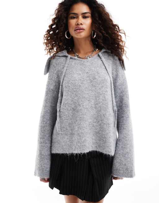Jersey gris jaspeado extragrande con cuello de solapas de Urban Revivo