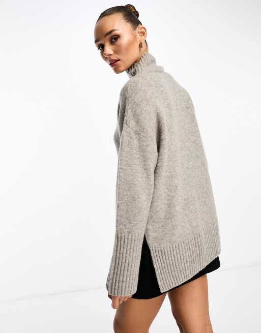 Jersey gris jaspeado extragrande con cuello vuelto de lana de & Other Stories, 2 de 4