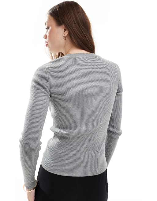 Jersey gris medio con cuello redondo de punto de New Look, 4 de 4