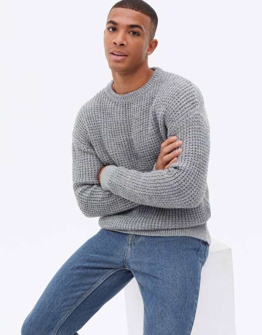 Jersey gris medio de corte suelto de punto grueso de New Look