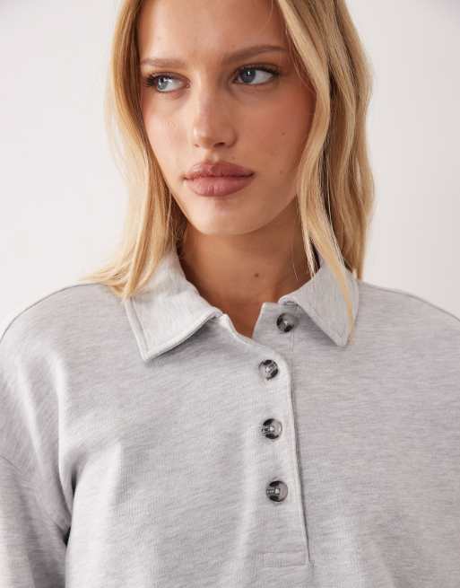 Jersey gris melange con cuello tipo polo de Gina Tricot (parte de un conjunto), 4 de 4