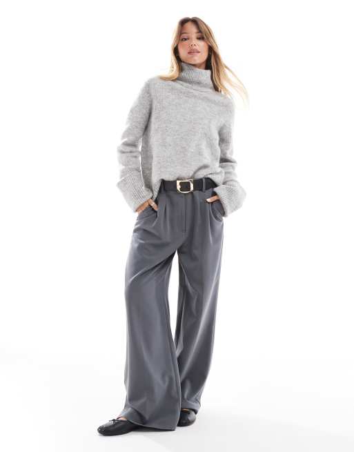 Jersey gris melange extragrande con puños y cuello vueltos de punto de Selected Femme, 2 de 4