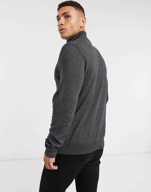 Jersey gris oscuro con cremallera corta de Selected, 2 de 4