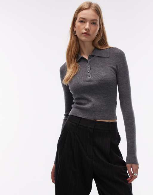 Jersey gris oscuro con cuello tipo polo de punto de & Other Stories 
