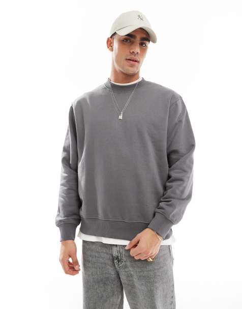 Jersey gris oscuro extragrande con cuello redondo de tejido grueso de 400 g/m2 de Jack & Jones - view 1