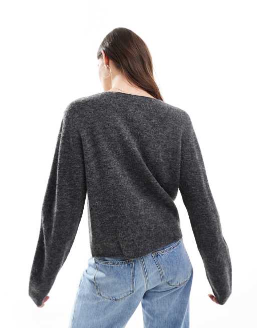 Jersey gris oscuro jaspeado con cuello de pico bajo de JJXX, 4 de 4