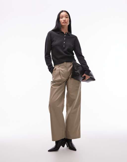 Jersey gris oscuro melange con cuello tipo polo con tapeta larga de punto de lana de ARKET, 4 de 4