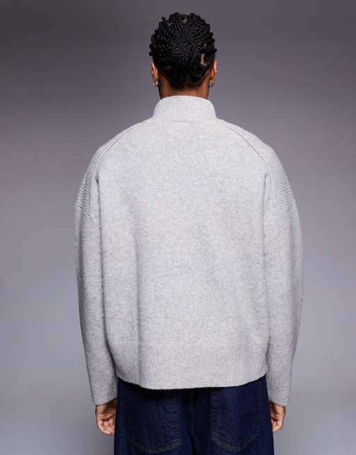Jersey gris ultragrande con cuello alzado de punto de mezcla de lana de ASOS DESIGN, 3 de 5
