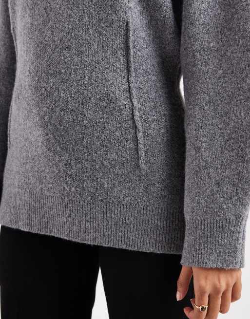 Jersey largo gris de cuello redondo con diseño estructurado y cintura marcada de ASOS DESIGN, 4 de 4