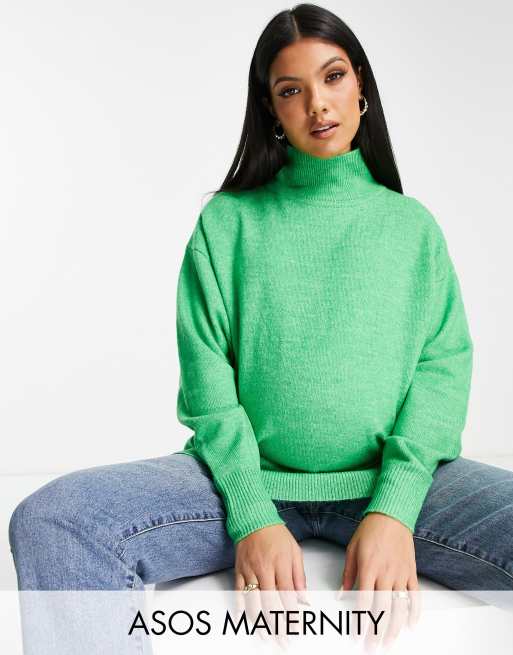 Jersey largo verde con cuello alto de ASOS DESIGN Maternity 