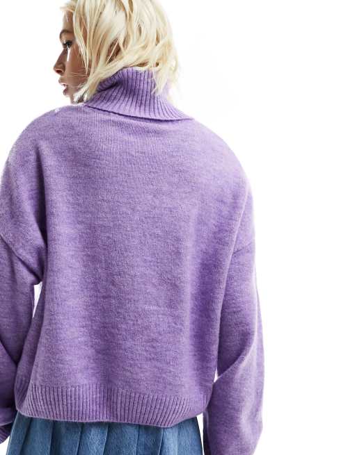 Jersey lila melange con cuello vuelto de punto de Monki, 4 de 4