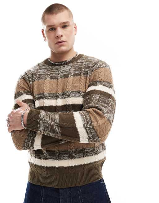 Jersey marrón a rayas con cuello redondo Mix & Match de Another Influence 