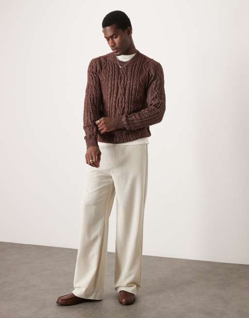 Jersey marrón chocolate con cuello redondo de punto de ochos grueso de ASOS DESIGN, 4 de 4