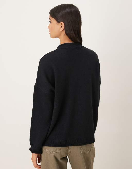 Jersey marrón chocolate holgado con cuello de pico y ribetes enrollados de ASOS DESIGN, 3 de 4