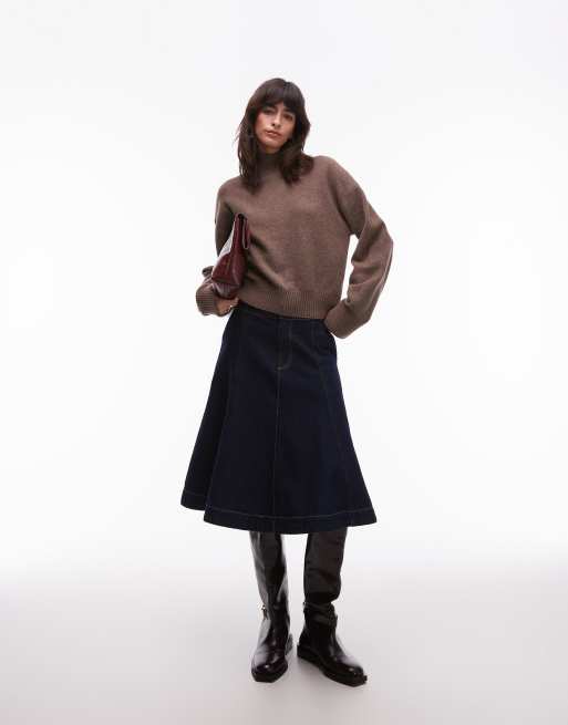 Jersey marrón claro con cuello alto y mangas anchas de punto de & Other Stories, 2 de 4