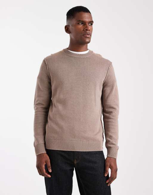 Jersey marrón con cuello redondo de punto lavado de ONLY & SONS