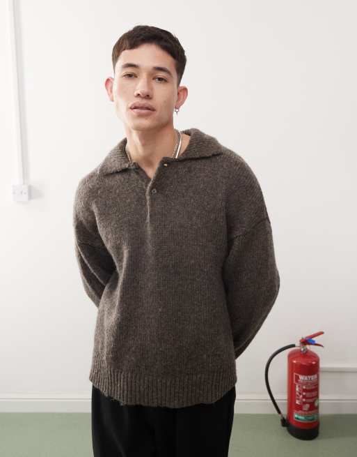 Jersey marrón con cuello tipo polo de mezcla de lana Bobby de Weekday