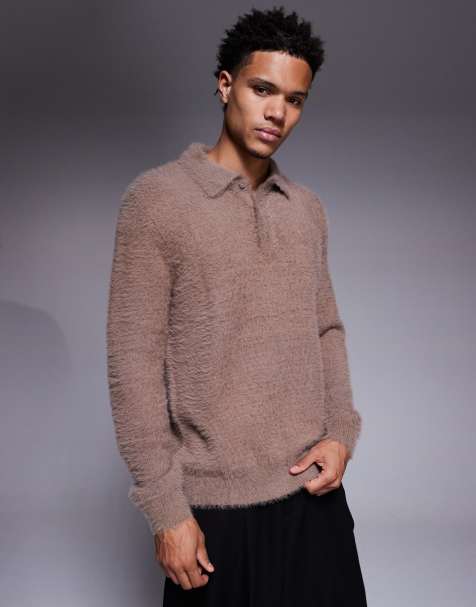 Jersey marrón con cuello tipo polo de punto mullido de ASOS DESIGN - view 1