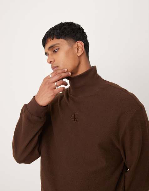 Jersey marrón con cuello vuelto de punto suave exclusivo en ASOS de Calvin Klein Jeans - view 1