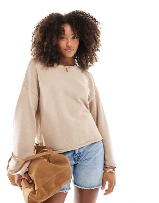 Jersey marrón con mangas anchas y abertura en la espalda de punto de ASOS DESIGN, 4 de 4