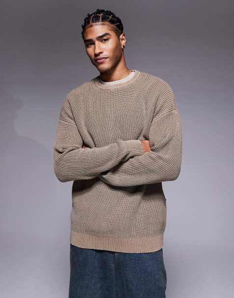 Jersey marrón holgado con cuello redondo y lavado ácido de punto acanalado de ASOS DESIGN - view 1