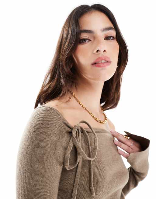 Jersey marrón moca jaspeado asimétrico sin cierres de manga larga Everfine de Cotton On, 2 de 4