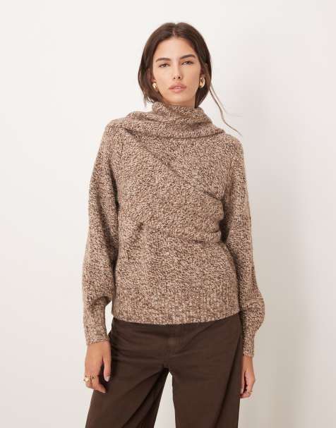 Jersey marrón moteado holgado con detalle de fular de ASOS DESIGN - view 1