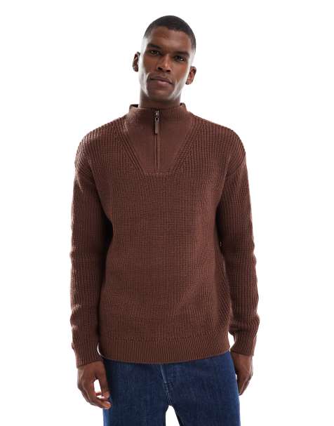 Jersey marrón oscuro con cremallera corta de punto inglés de New Look - view 1