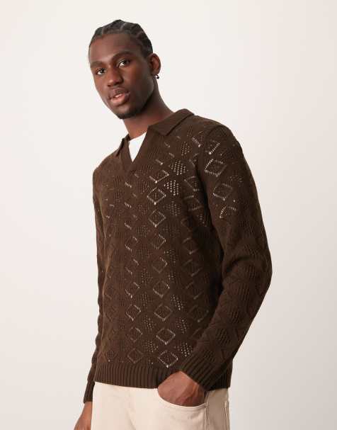 Jersey marrón oscuro con muesca en el cuello de punto texturizado de ASOS DESIGN - view 1