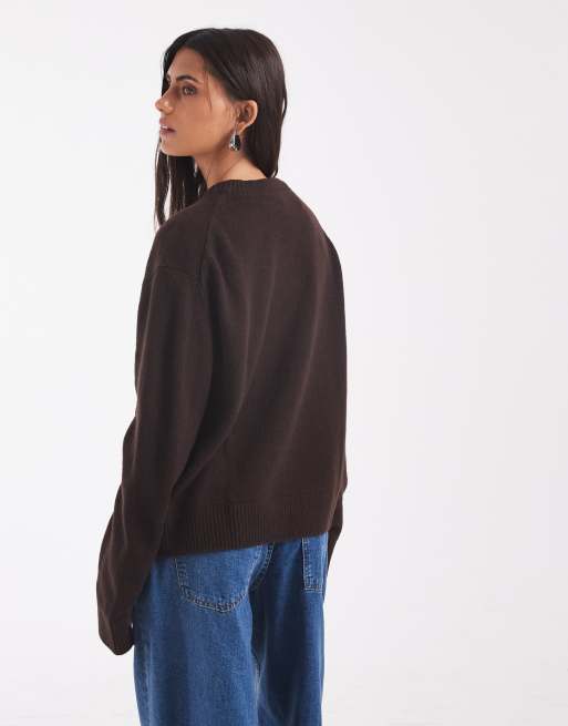 Jersey marrón oscuro de corte cuadrado de mezcla de lana y algodón de & Other Stories , 4 de 4