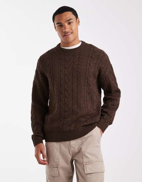 Jersey marrón oscuro holgado de punto de ochos de ONLY & SONS - view 1