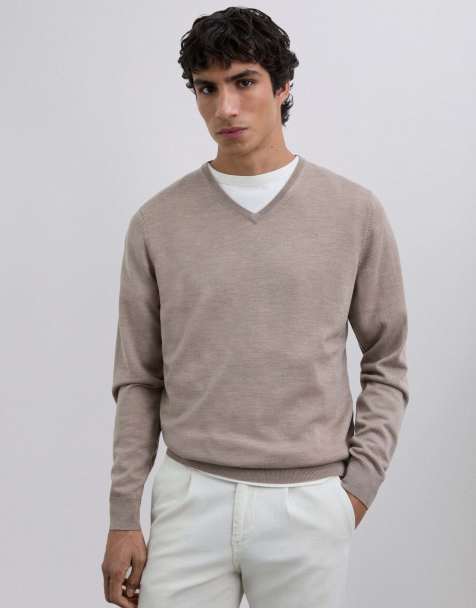 Jersey marrón topo clásico con cuello de pico de tricot de Scalpers - view 1