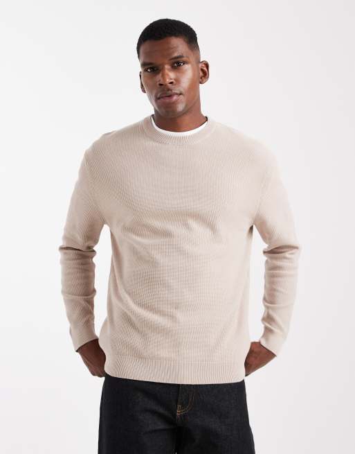 Jersey marrón topo de corte slim de punto gofrado de ONLY & SONS