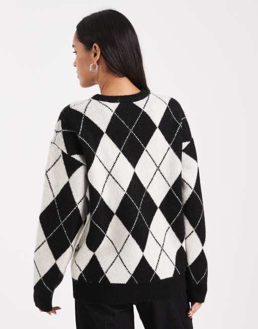 Jersey monocromático extragrande con patrón de rombos y cuello redondo de mezcla de lana de 4th & Reckless, 4 de 4