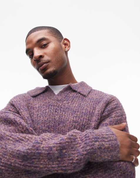 Jersey morado jaspeado holgado con cuello abierto de Topman - view 1