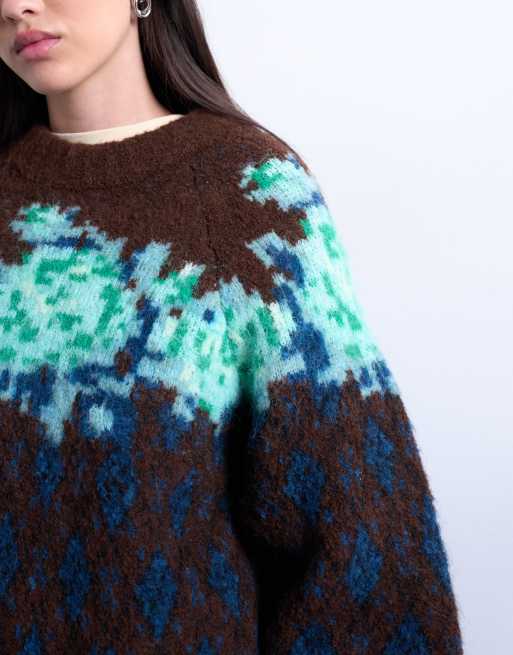 Jersey multicolor con patrón de rombos y flores de punto de Topshop, 2 de 4