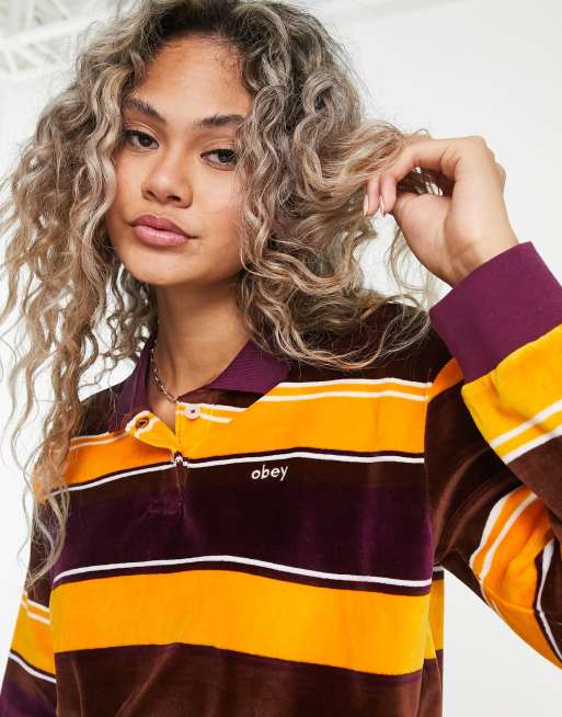 Jersey multicolor tipo polo a rayas de velour de Obey