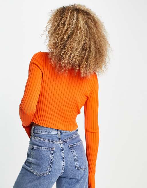 Jersey naranja con detalle de abertura de canalé de ASOS Weekend Collective, 2 de 4