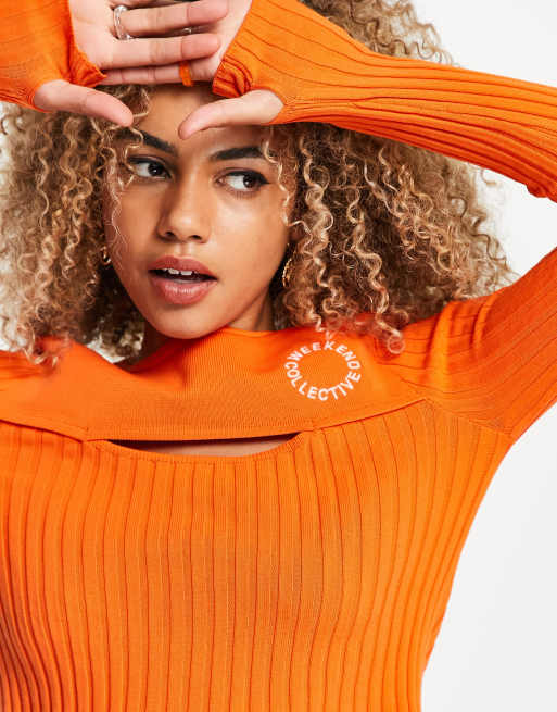 Jersey naranja con detalle de abertura de canalé de ASOS Weekend Collective, 3 de 4