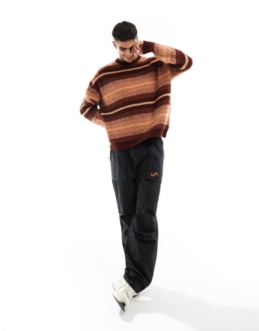 Jersey naranja y rojo extragrande a rayas con diseño degradado de punto cepillado de ASOS DESIGN