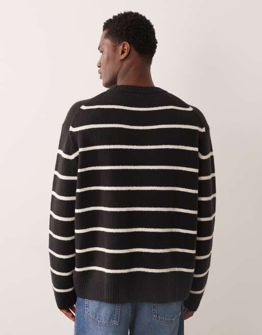 Jersey negro a rayas con cuello redondo de tejido rico en algodón de ARKET, 3 de 5