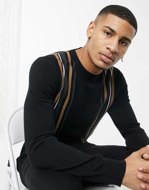 Jersey negro a rayas con cuello redondo de Threadbare