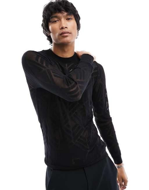 Jersey negro ajustado con patrón de devoré de ASOS DESIGN