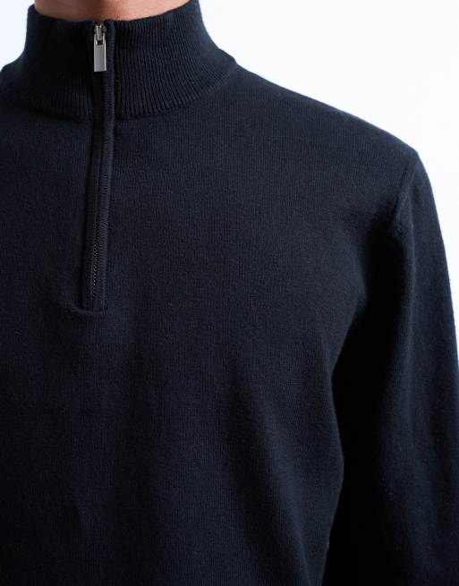 Jersey negro básico con cuello alzado y cremallera corta de punto de Topman, 4 de 5