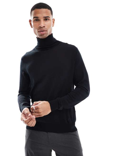 Jersey negro clásico con cuello vuelto de tricot de Scalpers