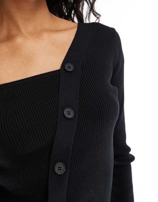 Jersey negro con botones y escote Bardot asimétrico de Pimkie, 4 de 4