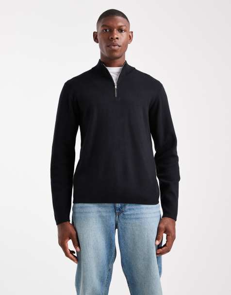 Jersey negro con cremallera corta de punto premium de New Look - view 1