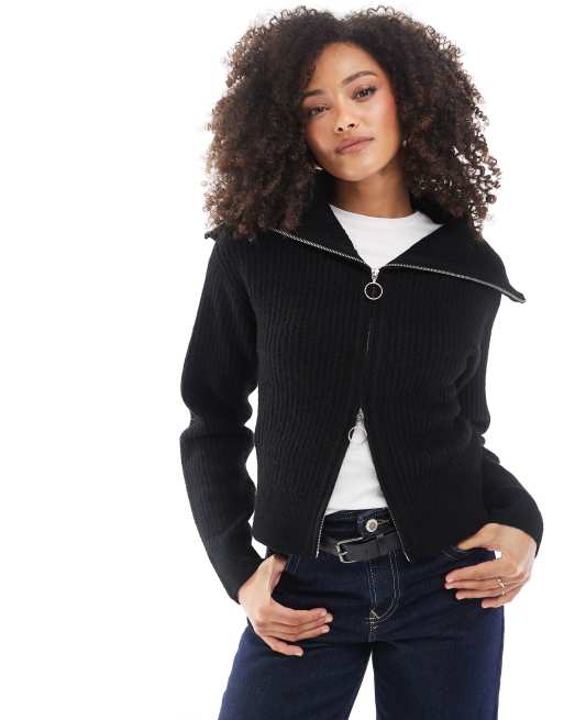 Jersey negro con cremallera de doble sentido de punto de JJXX
