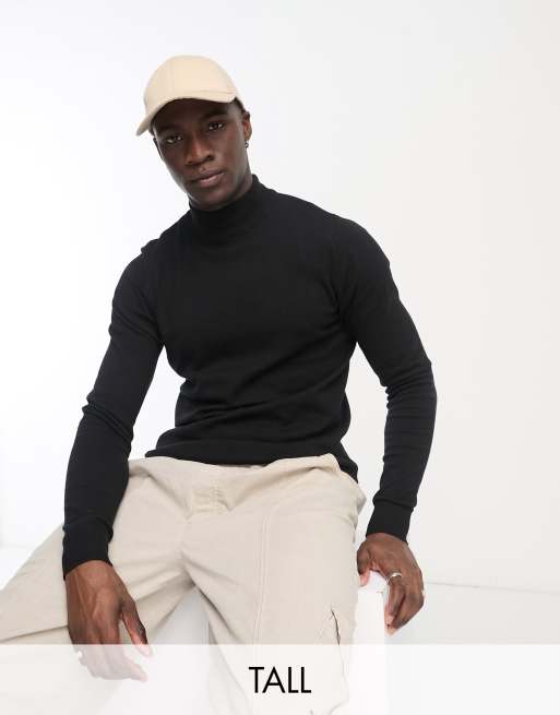 Jersey negro con cuello alto de algodón de Threadbare Tall