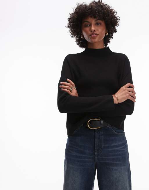 Jersey negro con cuello alto de punto de Mango